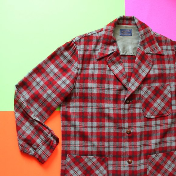 Vintage Other - Vintage Pendleton Red/Green Plaid Button-Up Jacket